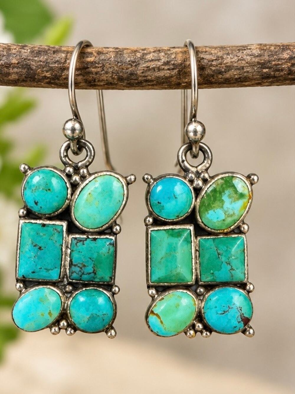 925 Sterling Silver Turquoise Multi Stone Dangle Earrings Southwest Jewelry